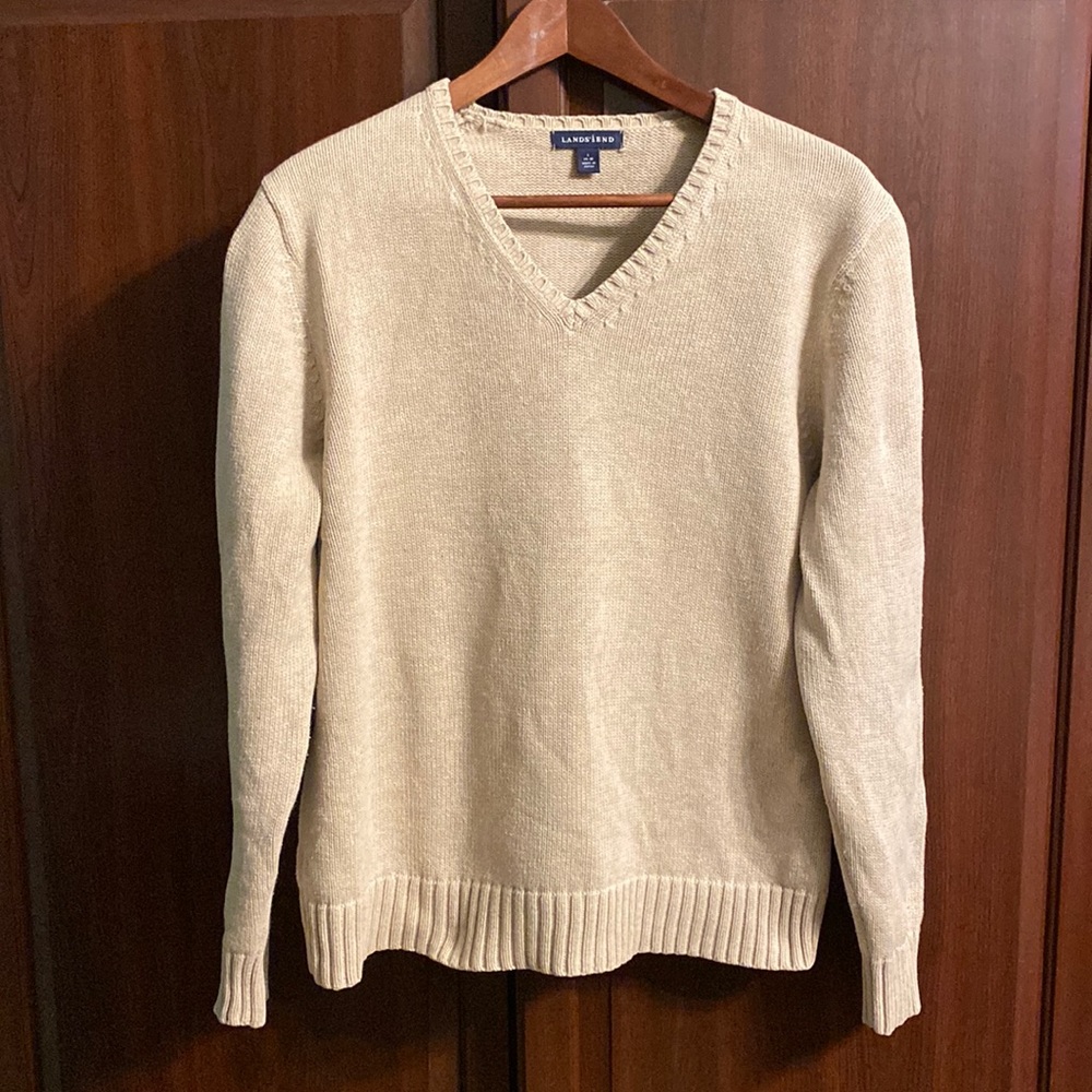 Lands' End Cream V-Neck Sweater